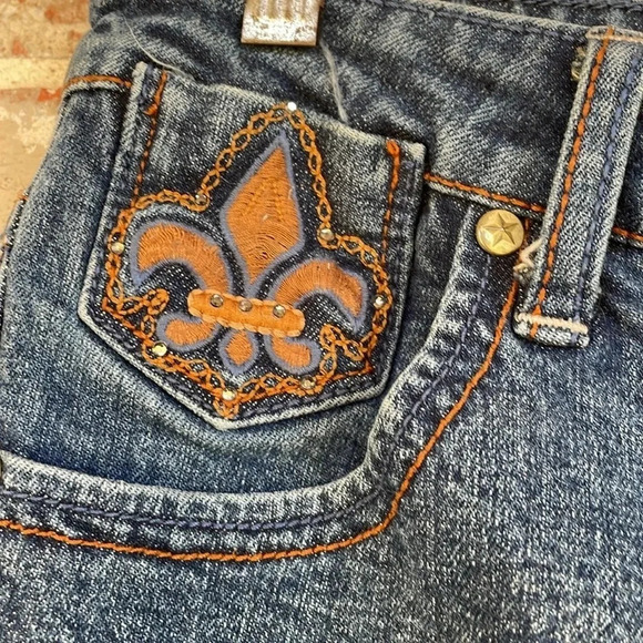 Lawman Blue Fleur-di-lis Embroidered Pockets Cowgirl Denim Vintage Jeans - Picture 5 of 10